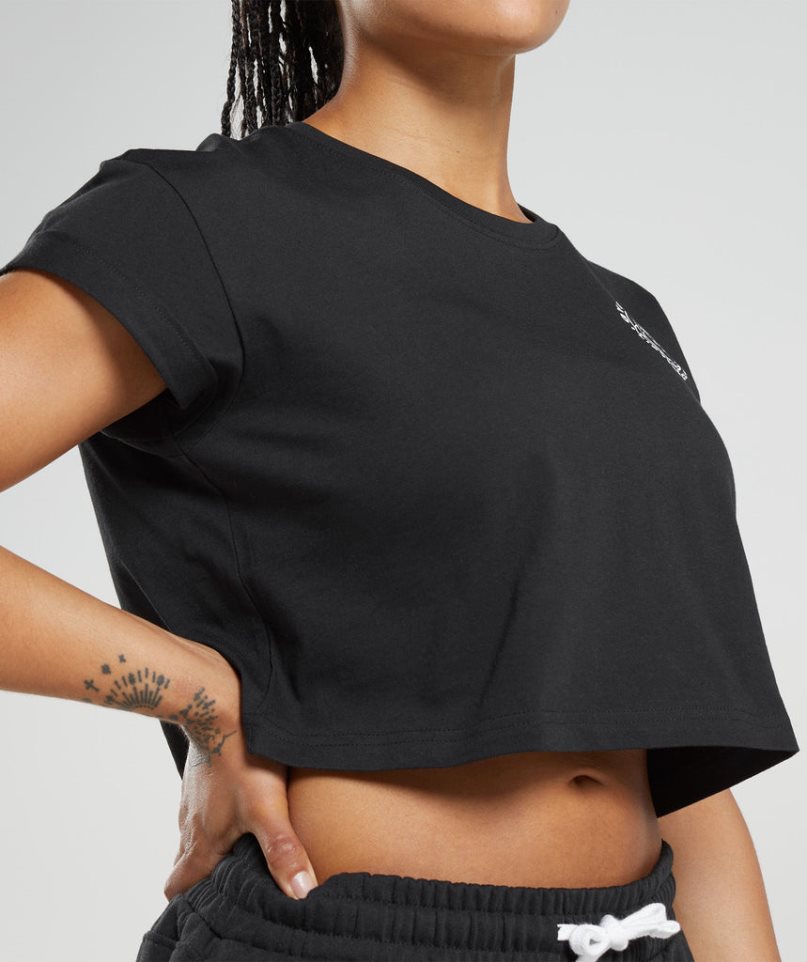 Women's Gymshark Legacy Cropped Tops Black | NZ 6WSRUB